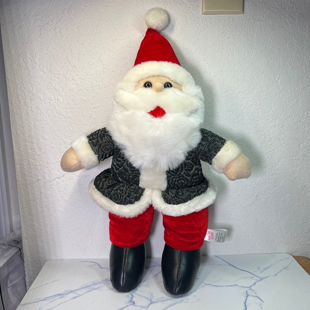 Classic Santa Stuffed Figure by Sugar Loaf with Green Fabric Coat & Red Velvet